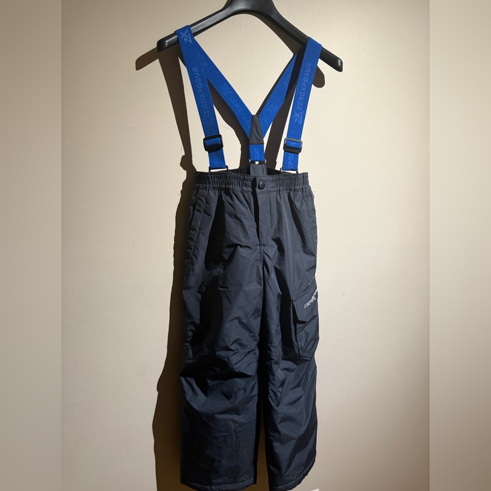 Zeroxposur Kid's Insulated Water Resistant Black Snow Pants w/ Suspenders